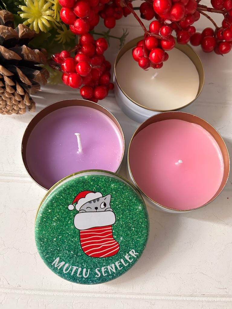 Yılbaşı-Noel-Yeni Yıl Mumlu  Mini Metal Kutu