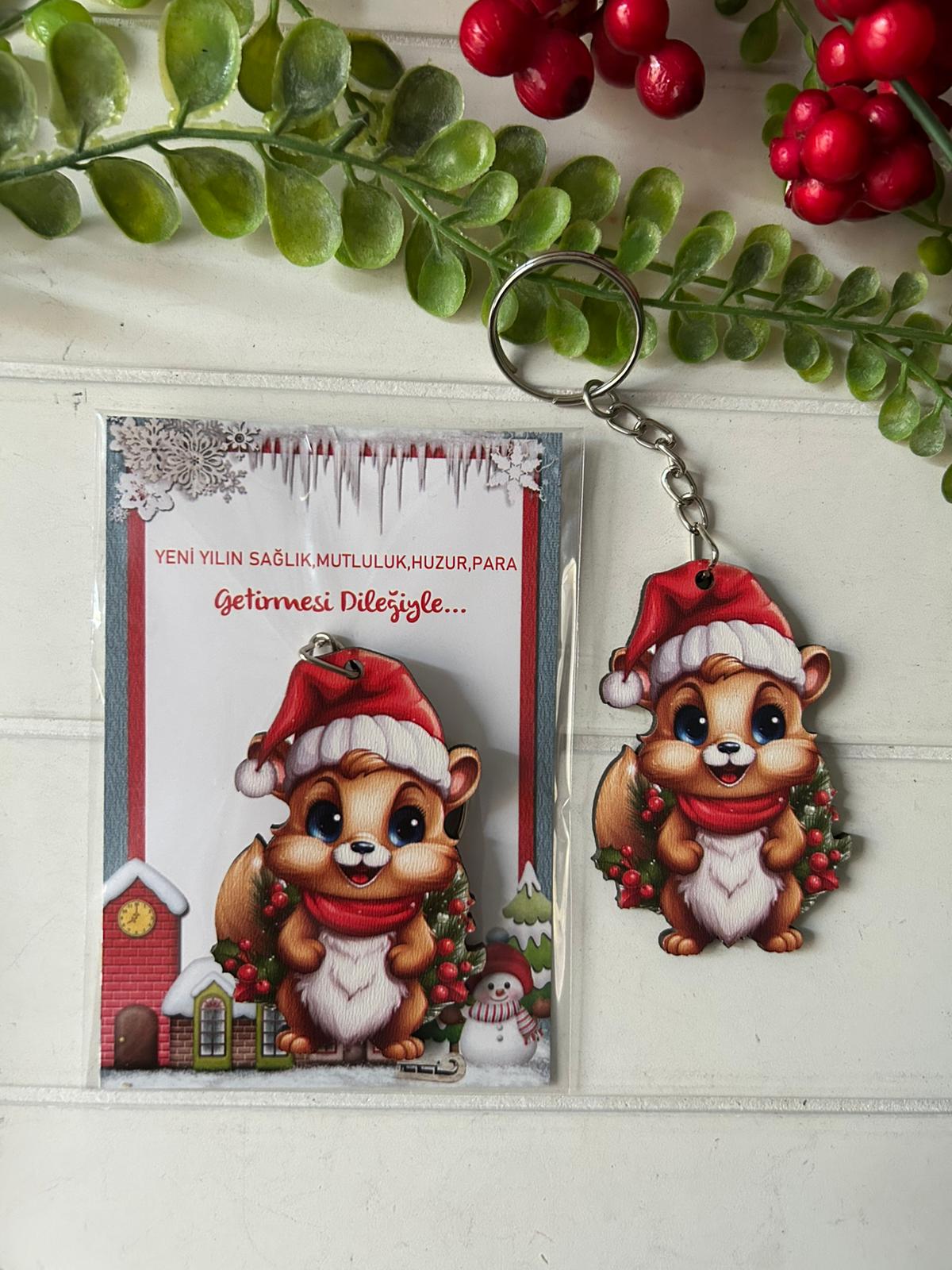 Noel -Yeni Yıl-Şekilli Ahşap Anahtarlık