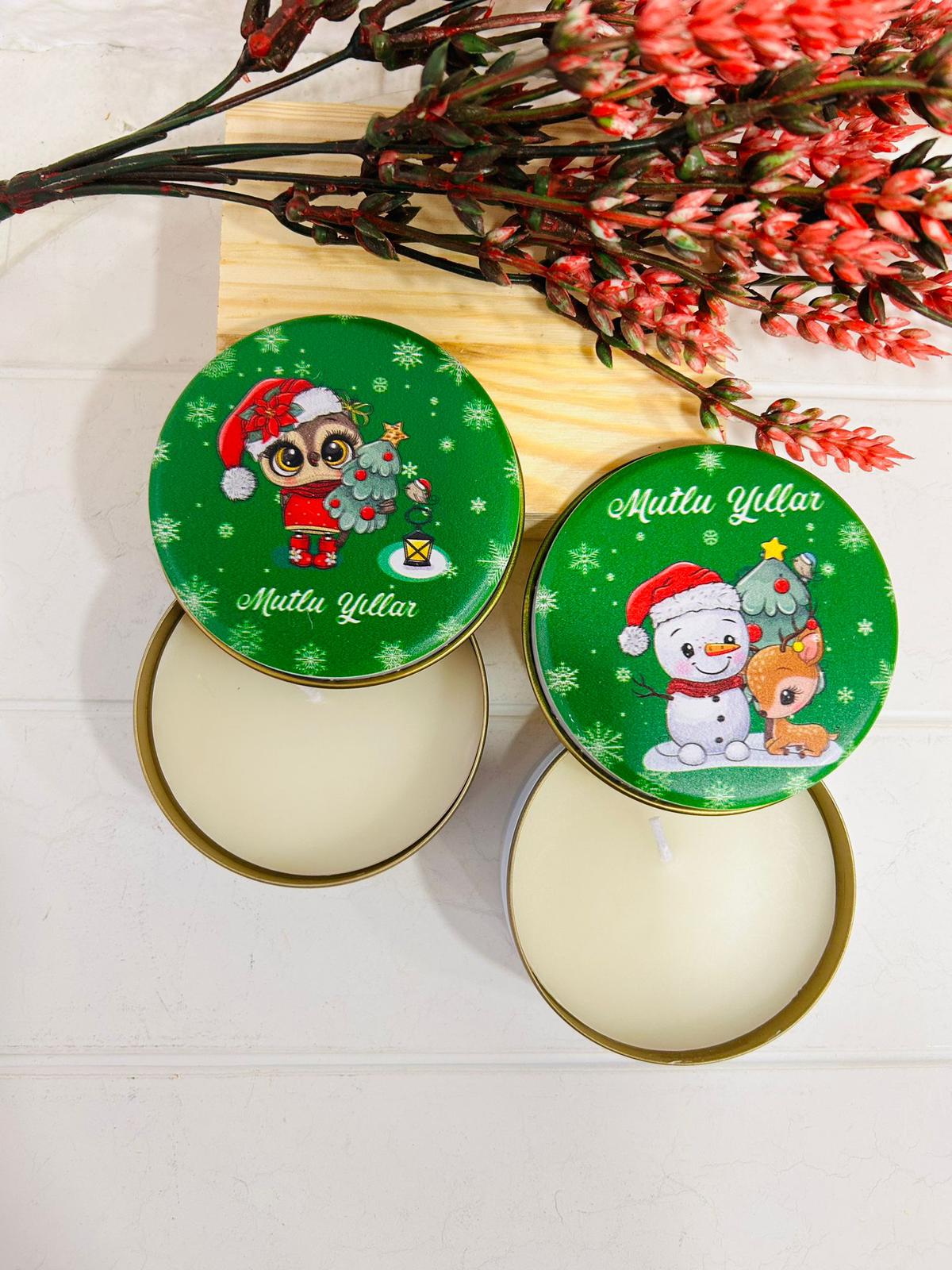 Yılbaşı-Noel-Yeni Yıl Mumlu  Mini Metal Kutu