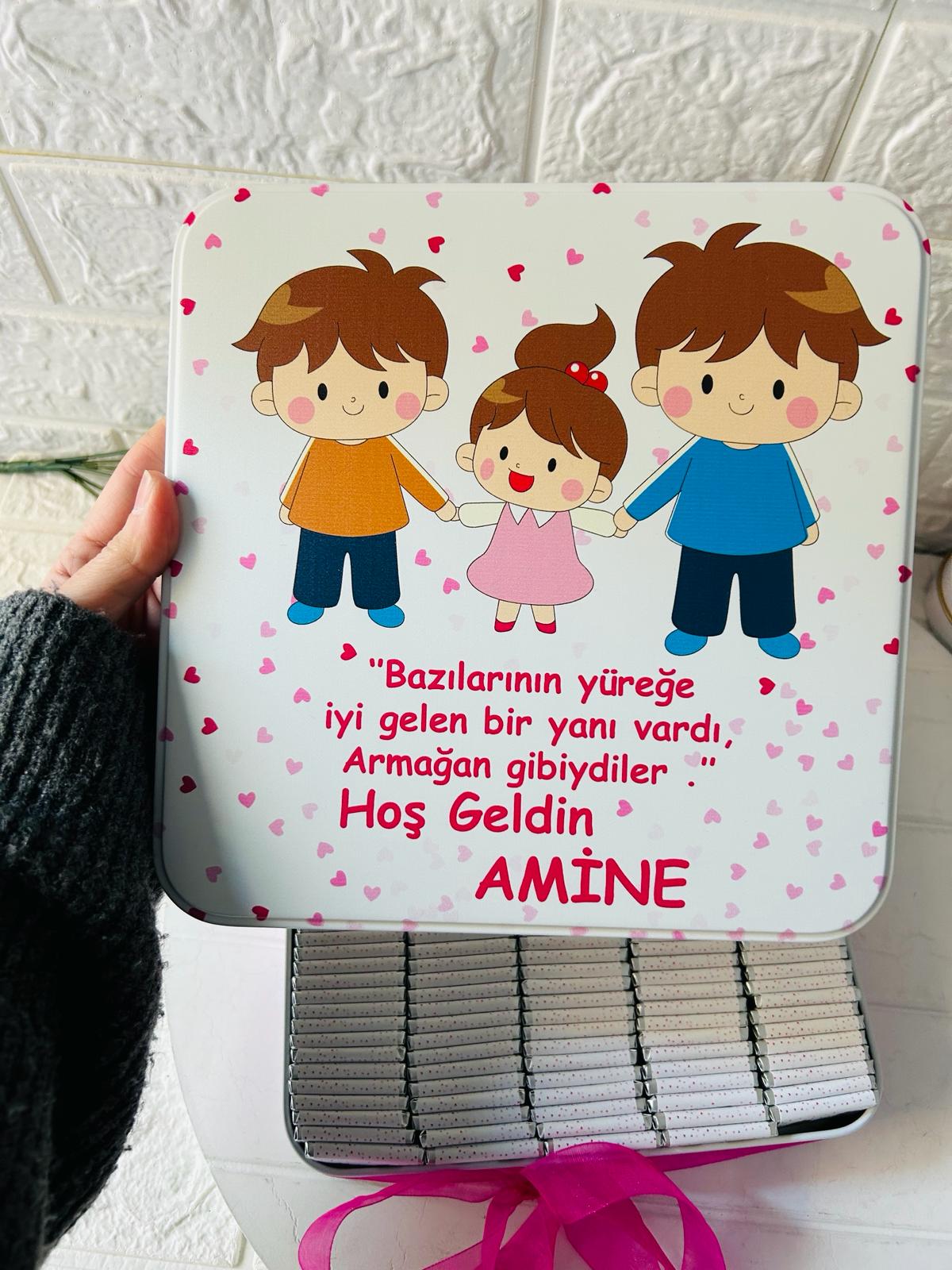 100 ADET ABİ KARDEŞ TEMALI KARE  ÇİKOLATA  KUTUSU