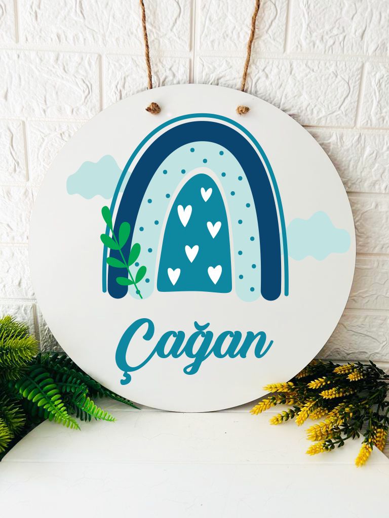 38 cm Ahşap Kapı Süsü-Bohem Gökkuşağı Temalı