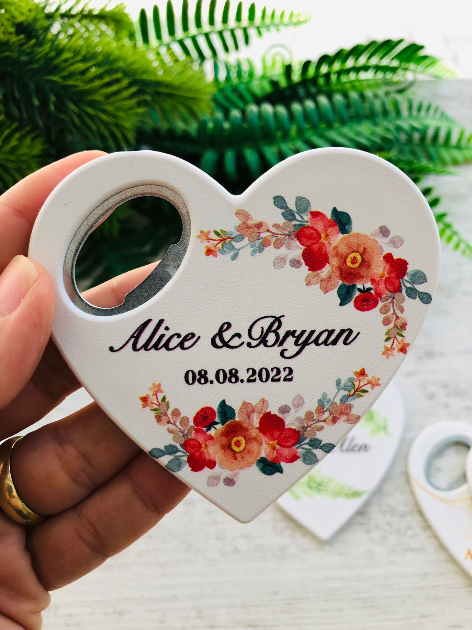 Turuncu ve Somon Çiçekli Kalp Magnet