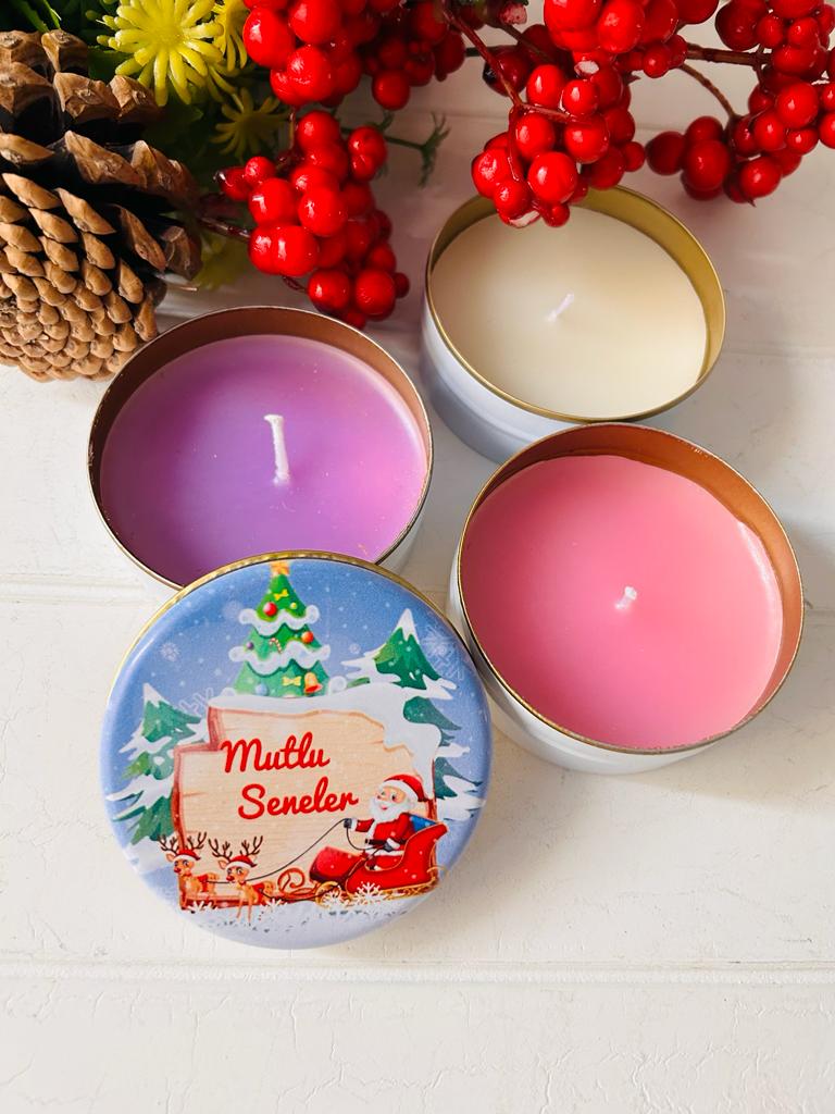 Yılbaşı-Noel-Yeni Yıl Mumlu  Mini Metal Kutu