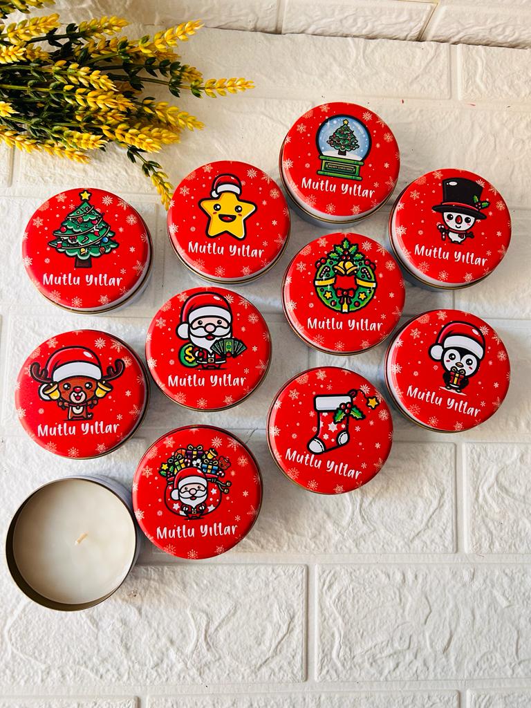 Yılbaşı-Noel-Yeni Yıl Mumlu  Mini Metal Kutu