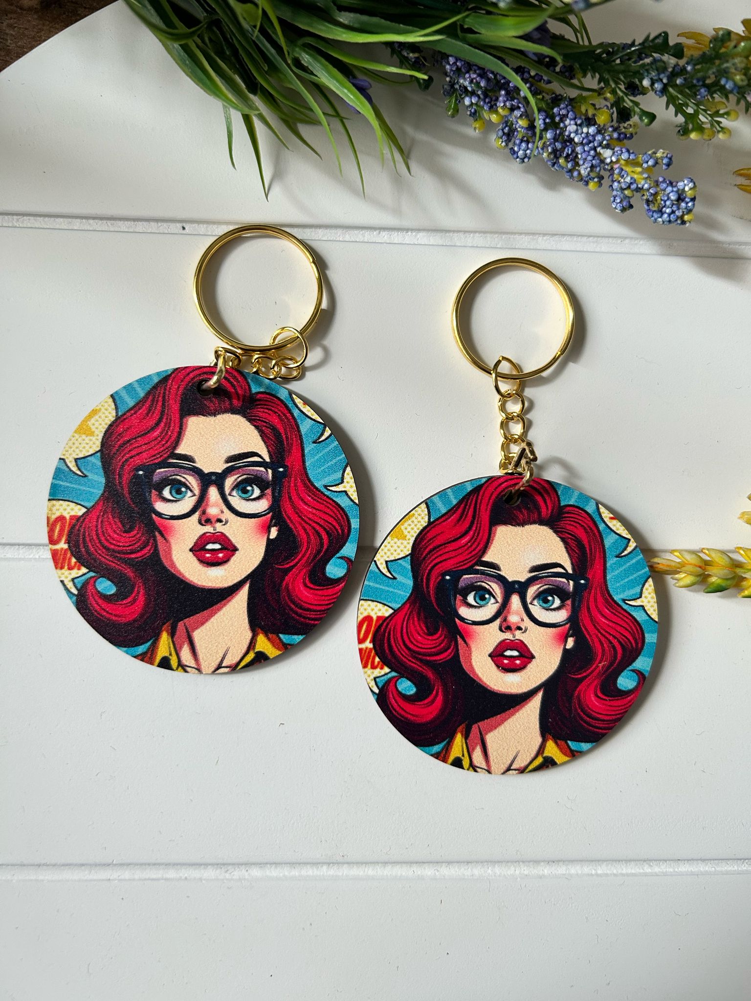 Anne-Kadın-Kız Pop Art  Temalı Ahşap Anahtarlık