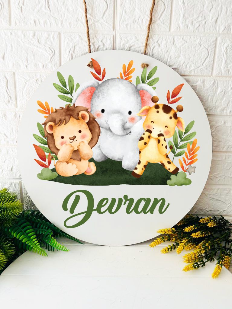 38 cm Ahşap Kapı Süsü- Safari Temalı