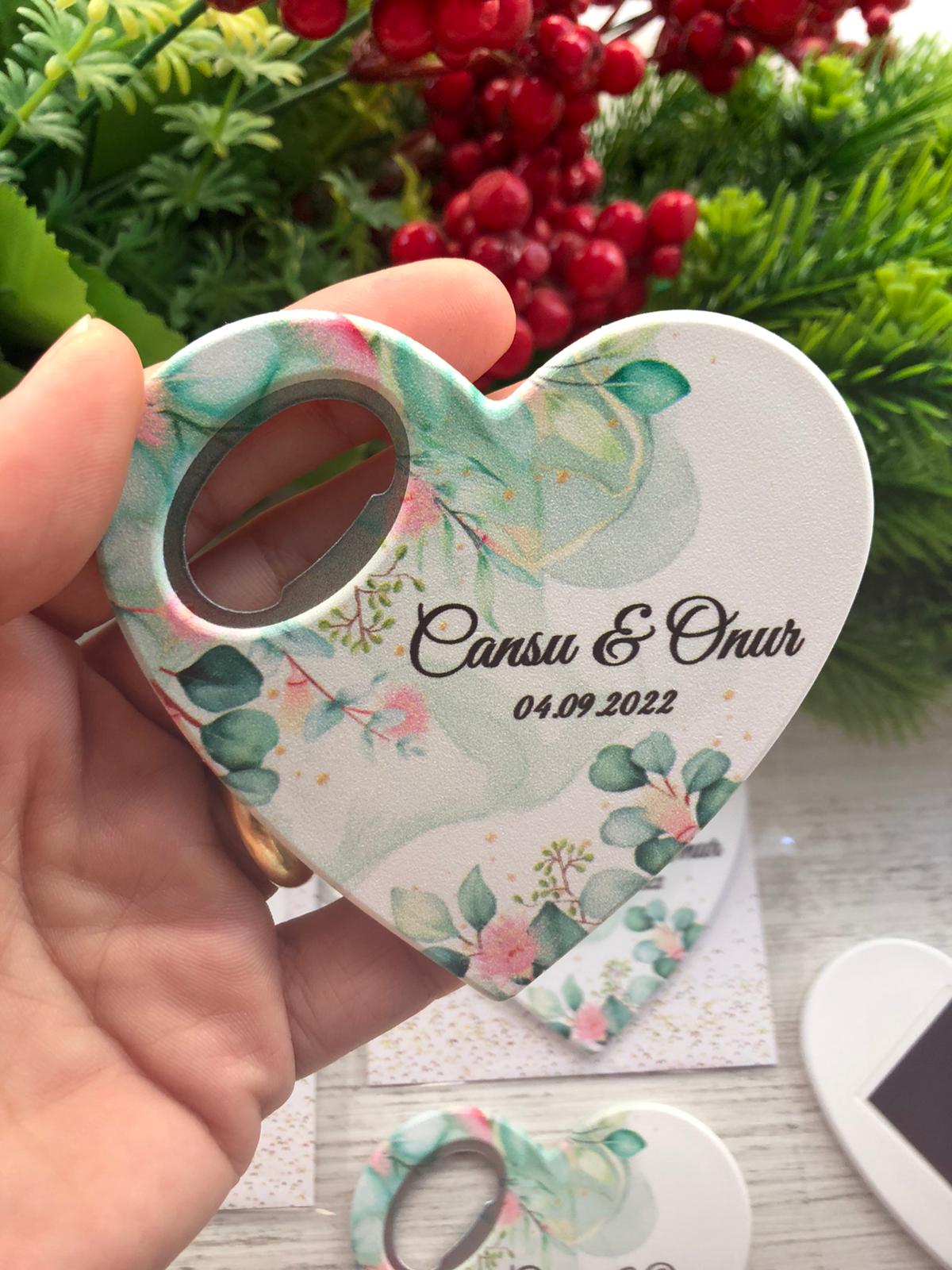 Yeşil  Çiçekli Kalp Magnet