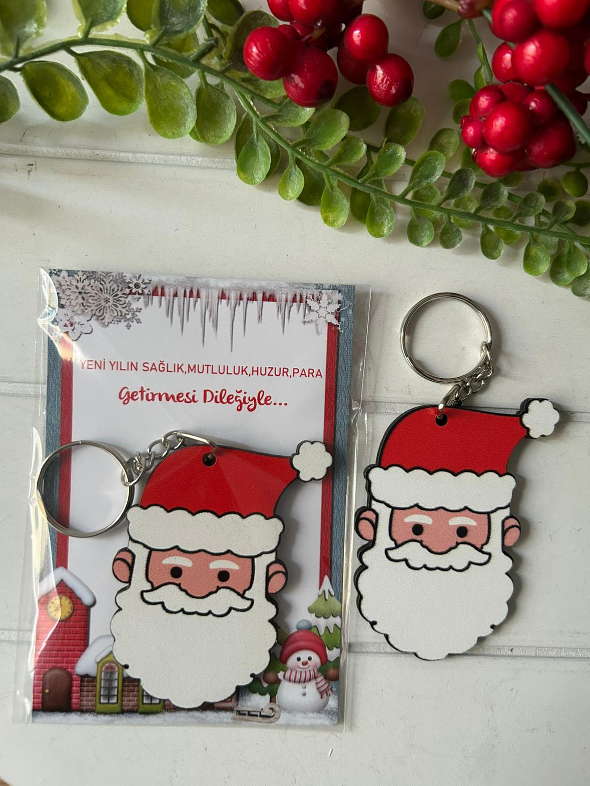 Noel -Yeni Yıl-Şekilli Ahşap Anahtarlık