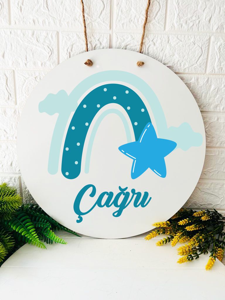 38 cm Ahşap Kapı Süsü-Bohem Gökkuşağı Temalı