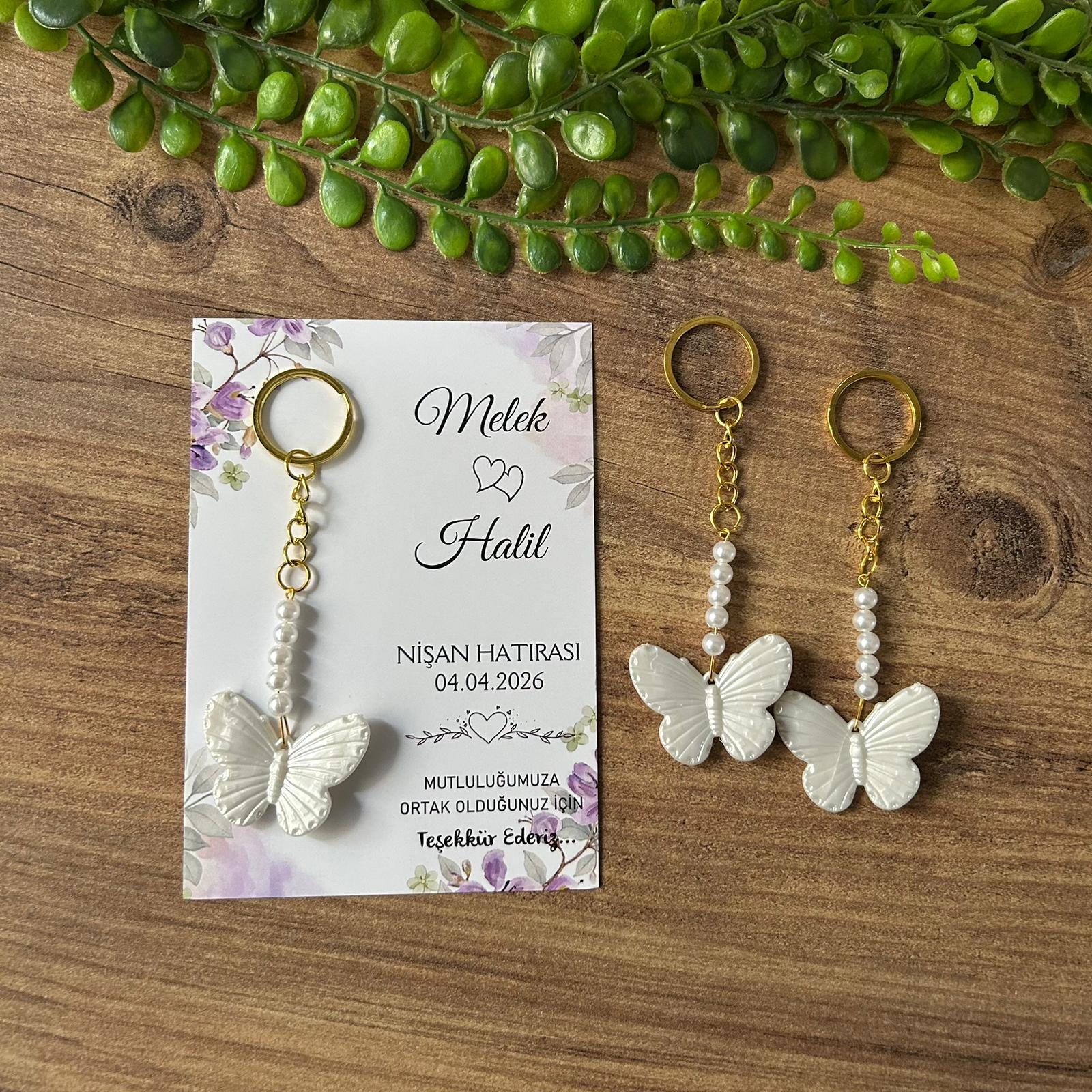 Nikah & Düğün & Nişan % Kına & Söz İçin Hediyelik Kelebek Anahtarlık