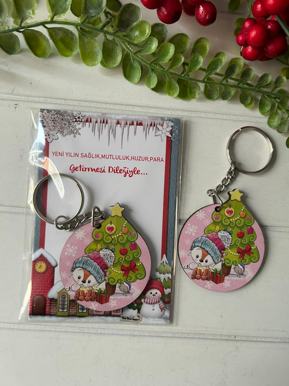 Noel -Yeni Yıl-Şekilli Ahşap Anahtarlık