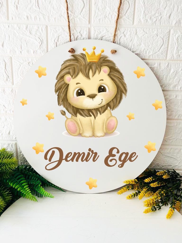 38 cm Ahşap Kapı Süsü- Aslan Temalı