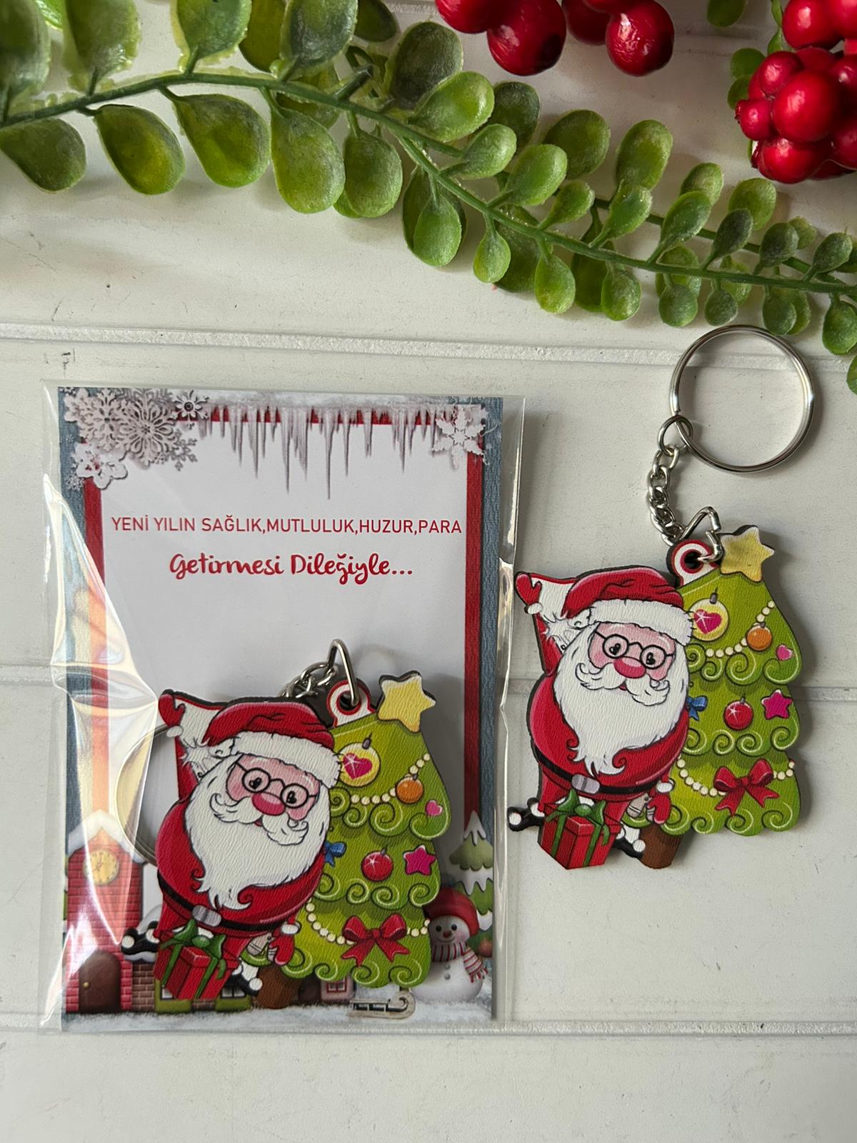 Noel -Yeni Yıl-Şekilli Ahşap Anahtarlık
