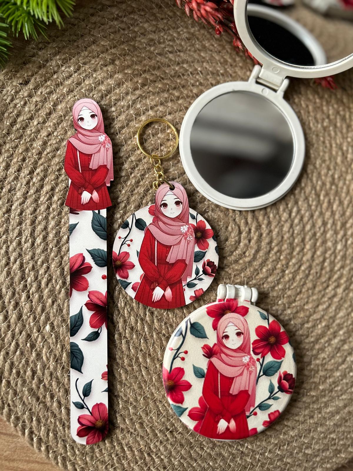 Kuran Okuyorum Hediyelik 3 lü SeT ( Büyük boy ayna, ayraç  ve anahtarlık  )