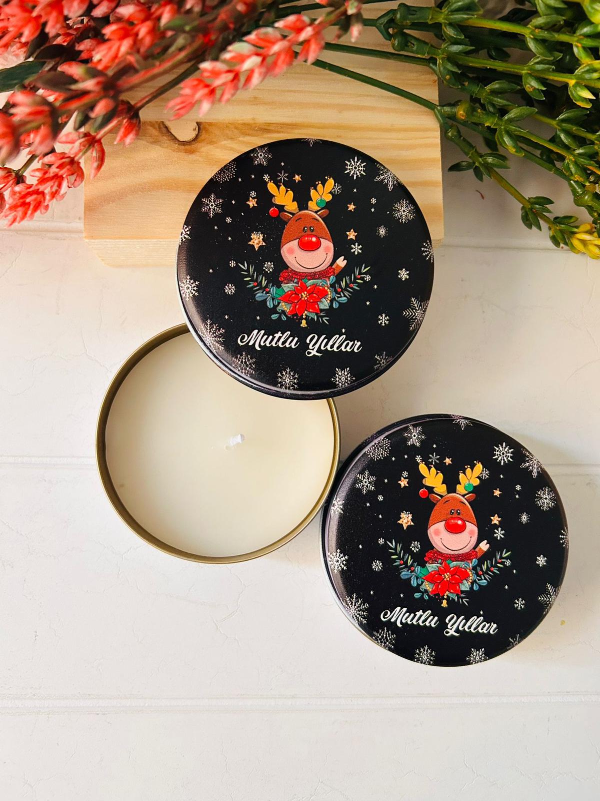 Yılbaşı-Noel-Yeni Yıl Mumlu  Mini Metal Kutu
