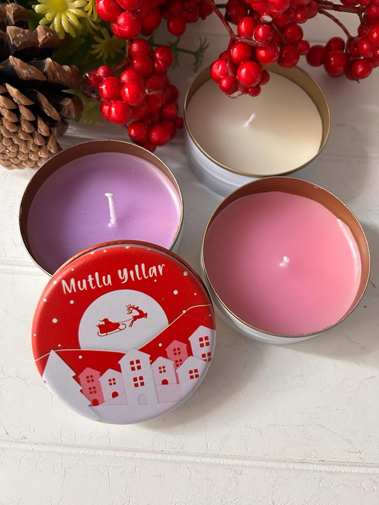 Yılbaşı-Noel-Yeni Yıl Mumlu  Mini Metal Kutu