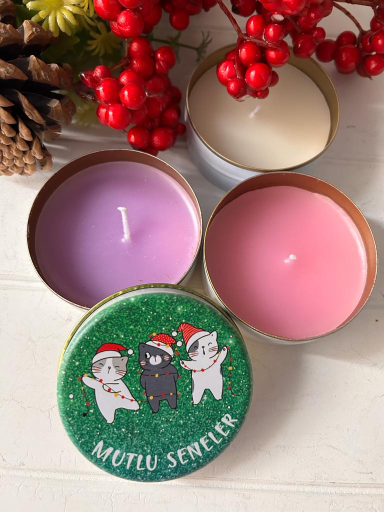 Yılbaşı-Noel-Yeni Yıl Mumlu  Mini Metal Kutu