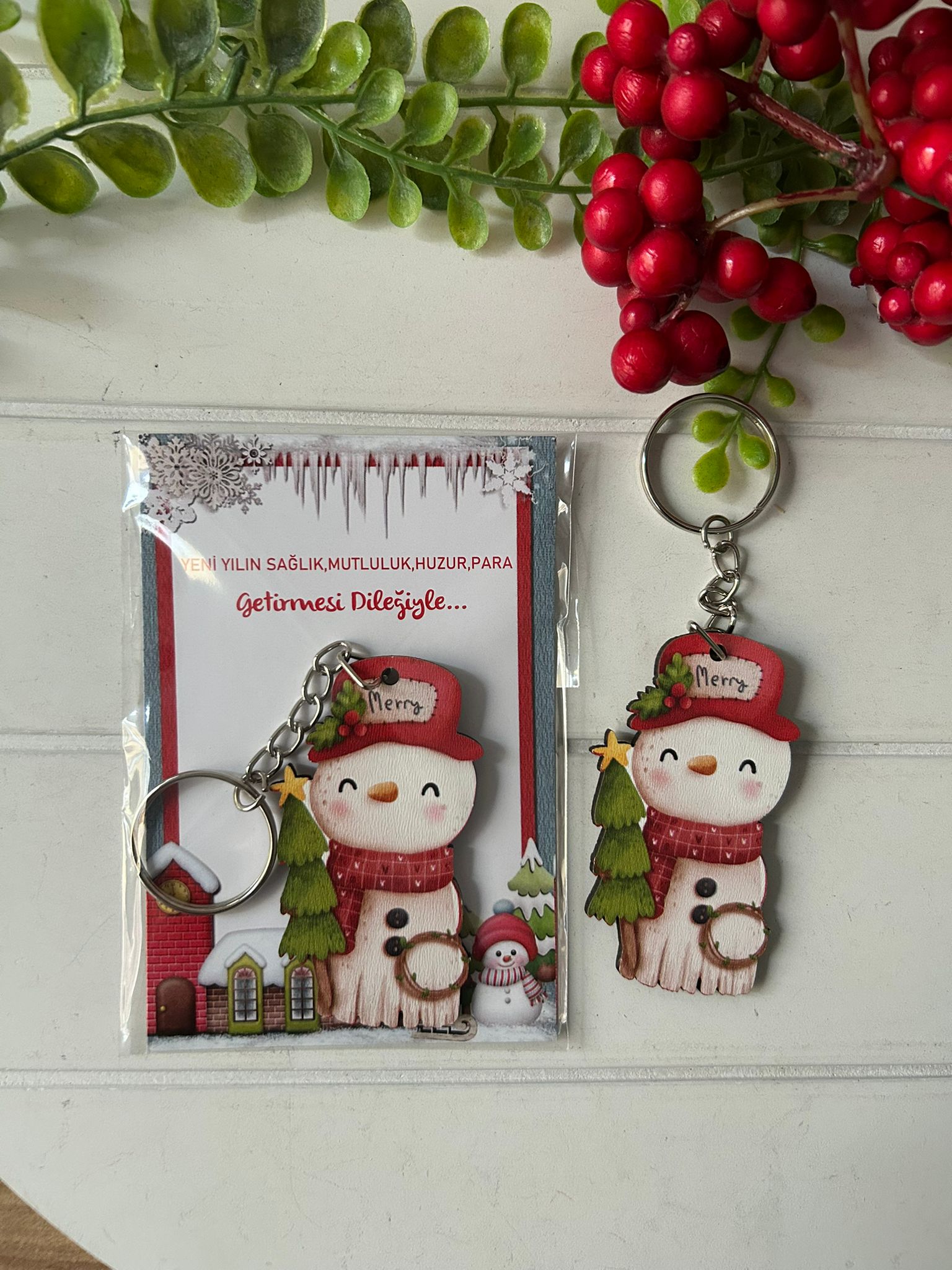 Noel -Yeni Yıl-Şekilli Ahşap Anahtarlık