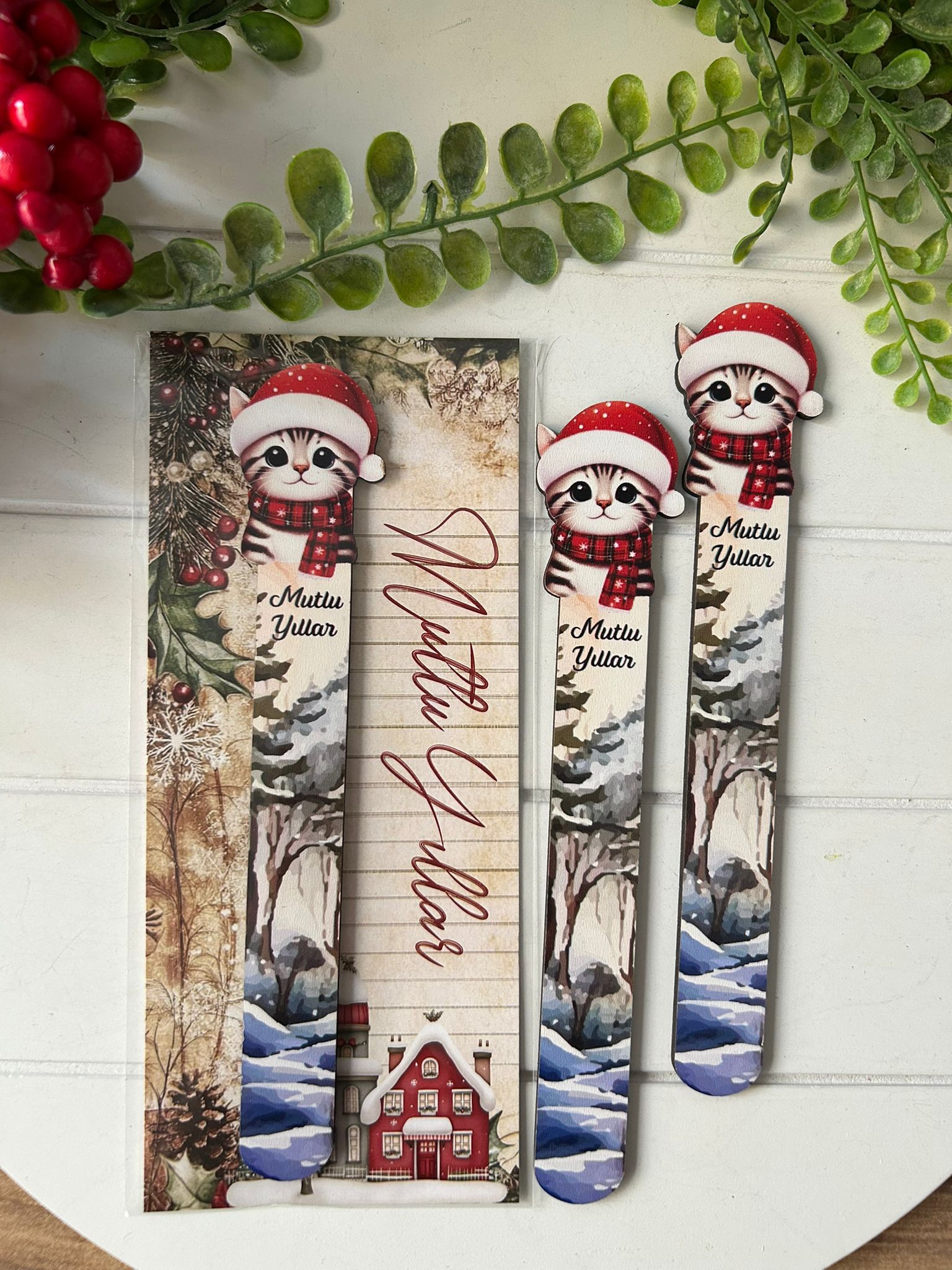 Ahşap Kitap Ayraçları -Noel Yeni Yıl Temalı