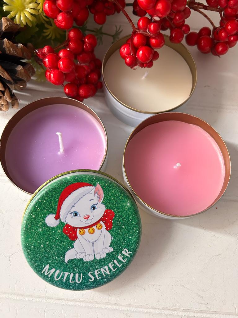 Yılbaşı-Noel-Yeni Yıl Mumlu  Mini Metal Kutu
