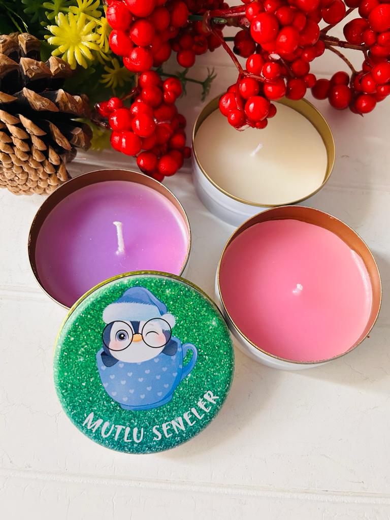 Yılbaşı-Noel-Yeni Yıl Mumlu  Mini Metal Kutu