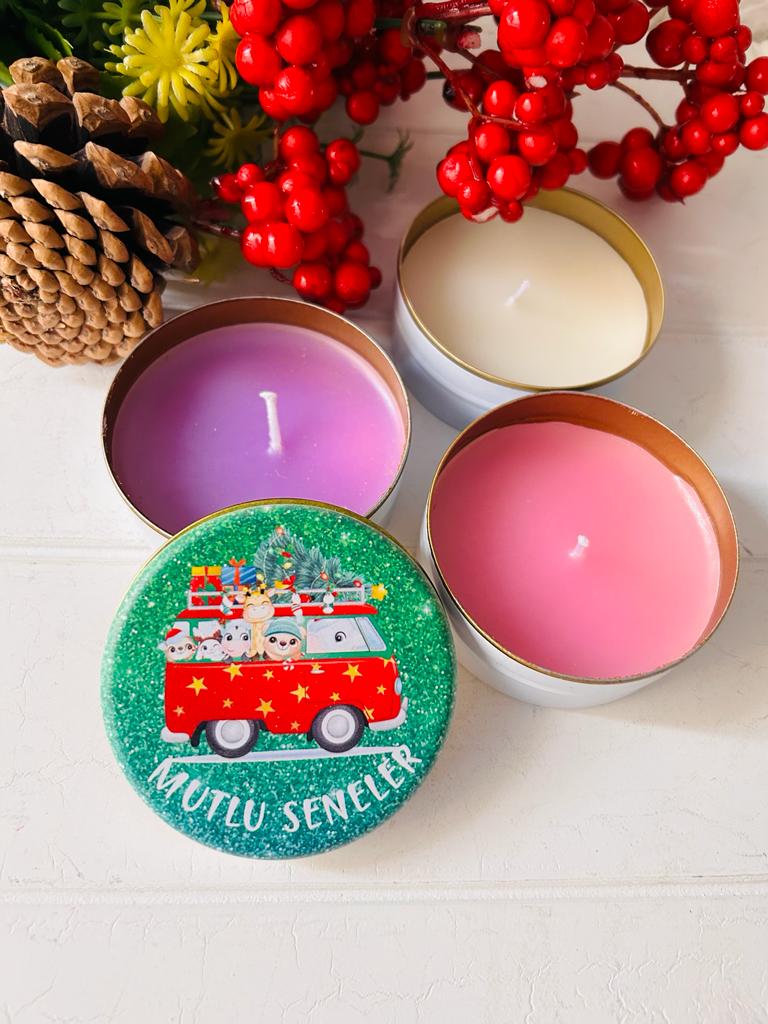 Yılbaşı-Noel-Yeni Yıl Mumlu  Mini Metal Kutu