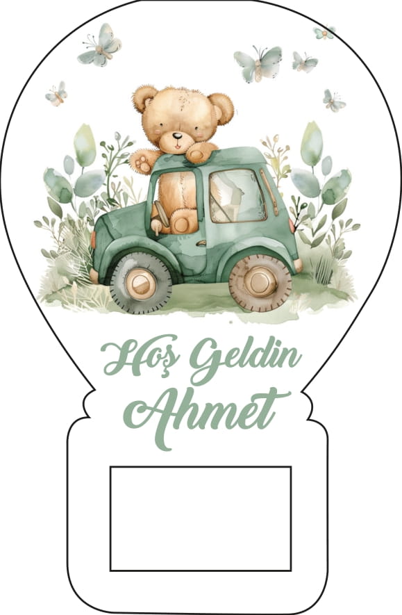 Yeşil Arabalı Ayıcık Temalı Balon Magnet