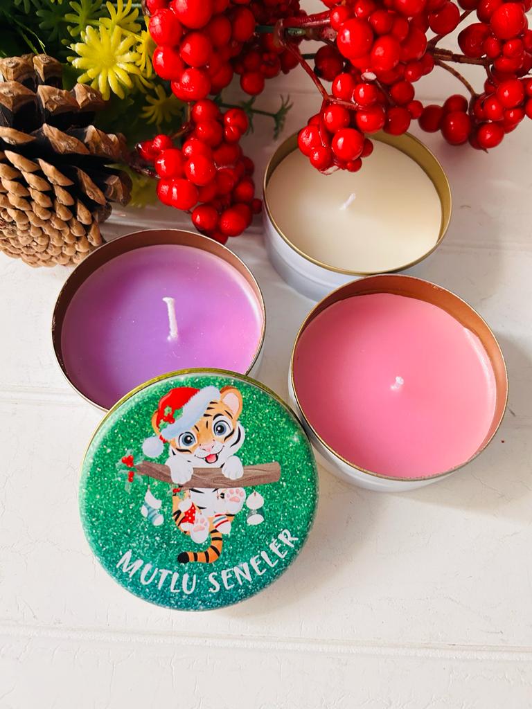 Yılbaşı-Noel-Yeni Yıl Mumlu  Mini Metal Kutu