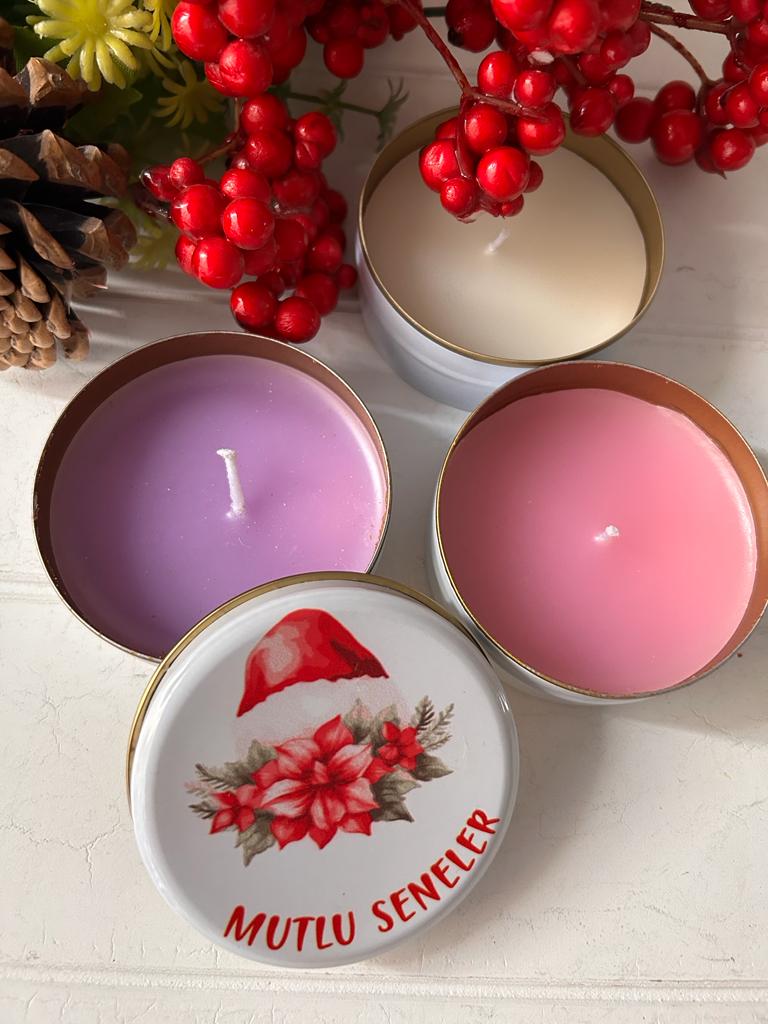 Yılbaşı-Noel-Yeni Yıl Mumlu  Mini Metal Kutu