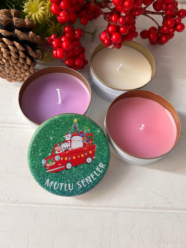 Yılbaşı-Noel-Yeni Yıl Mumlu  Mini Metal Kutu
