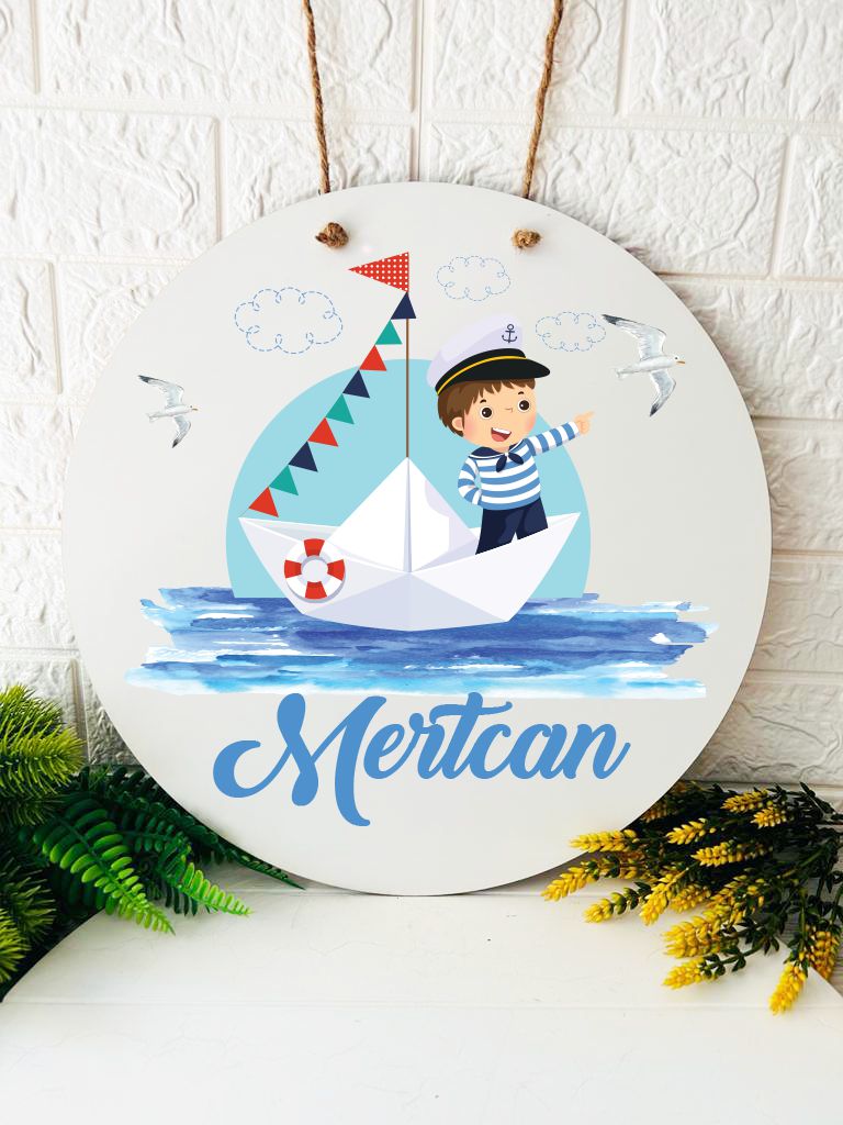 38 cm Ahşap Kapı Süsü-Gemi Denizci Temalı