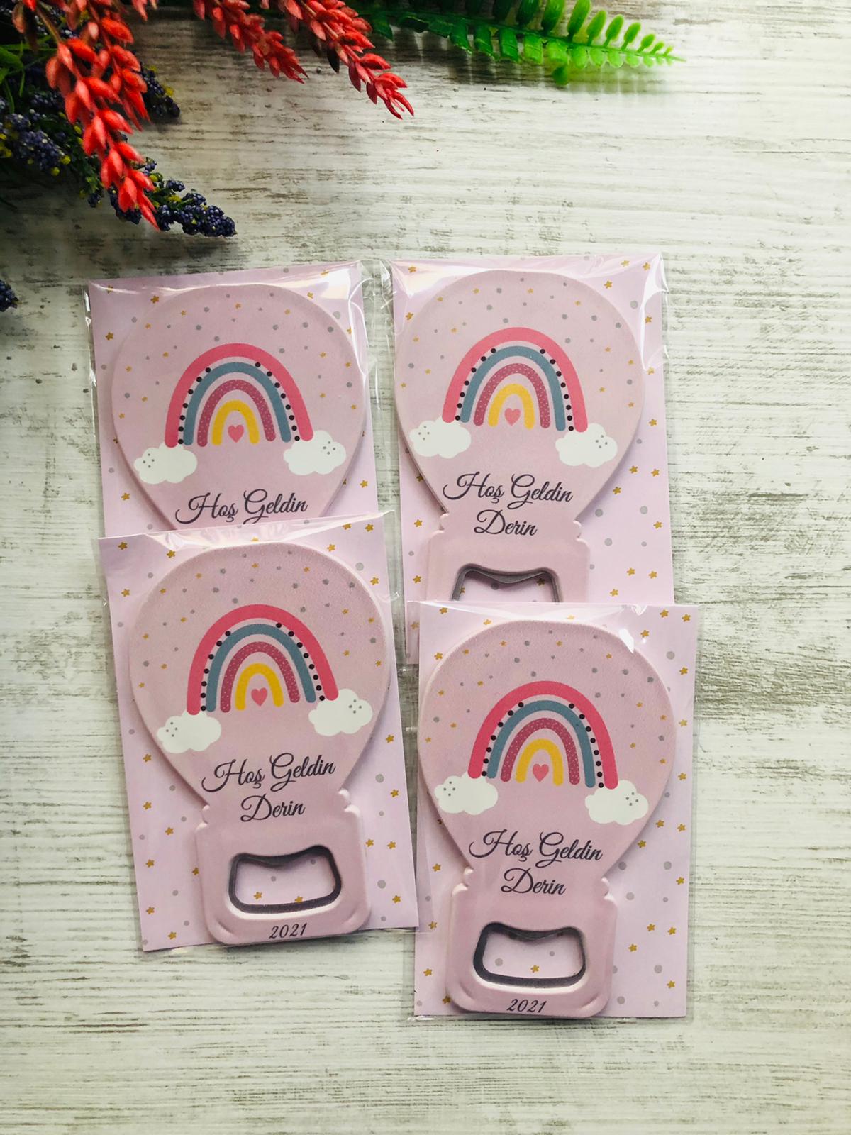 Balon Açacak Magnet Pembe Bohem  Gökkuşağı