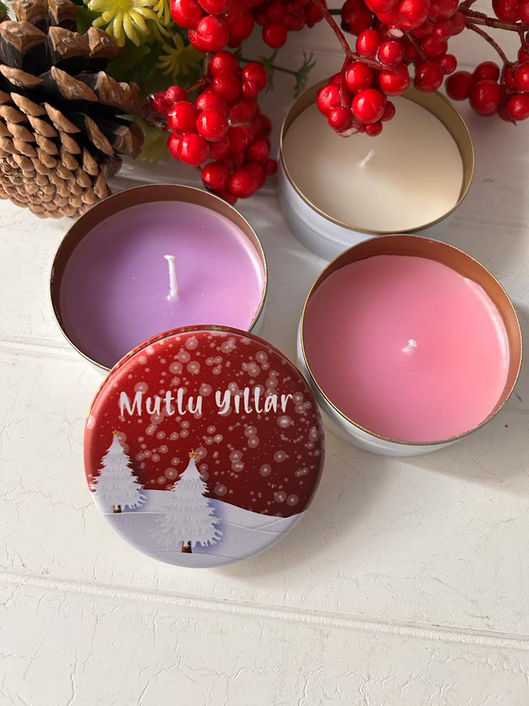 Yılbaşı-Noel-Yeni Yıl Mumlu  Mini Metal Kutu