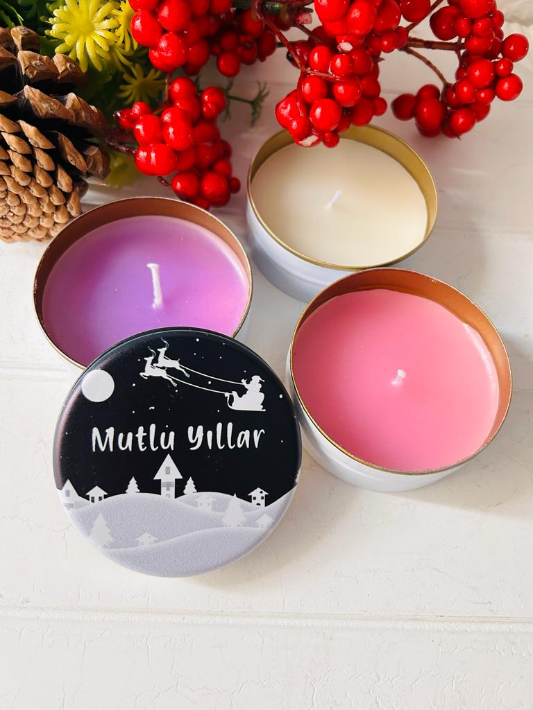 Yılbaşı-Noel-Yeni Yıl Mumlu  Mini Metal Kutu