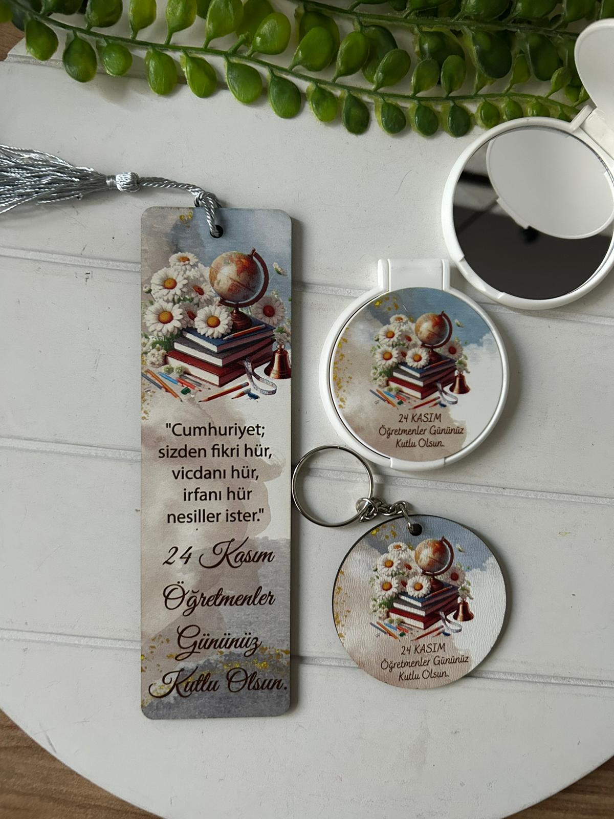 3'lü Öğretmenler Günü Set ( Ayna+Ayraç+Anahtarlık )