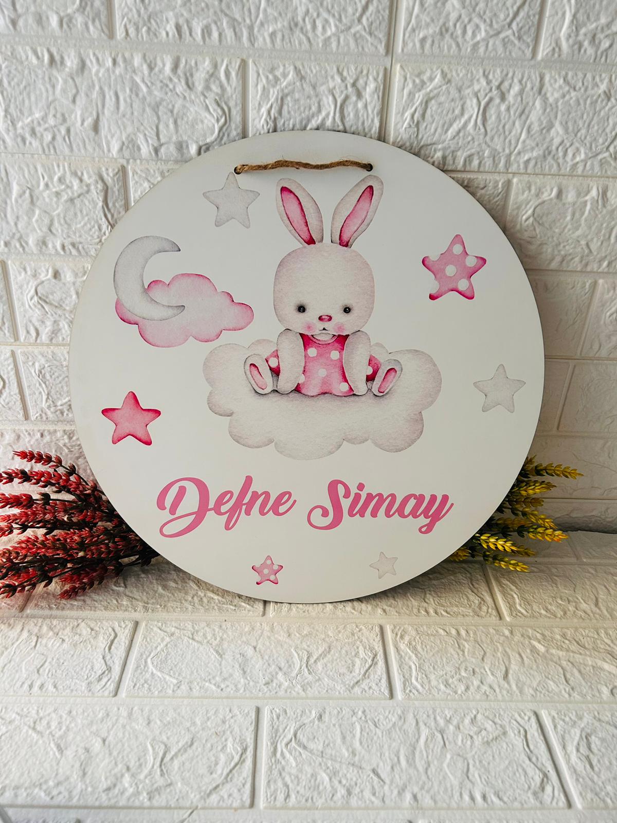 38 cm Ahşap Kapı Süsü- Şirin Tavşan