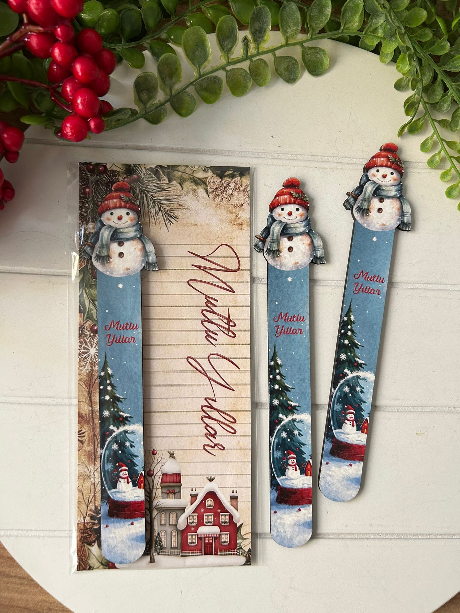 Ahşap Kitap Ayraçları -Noel Yeni Yıl Temalı