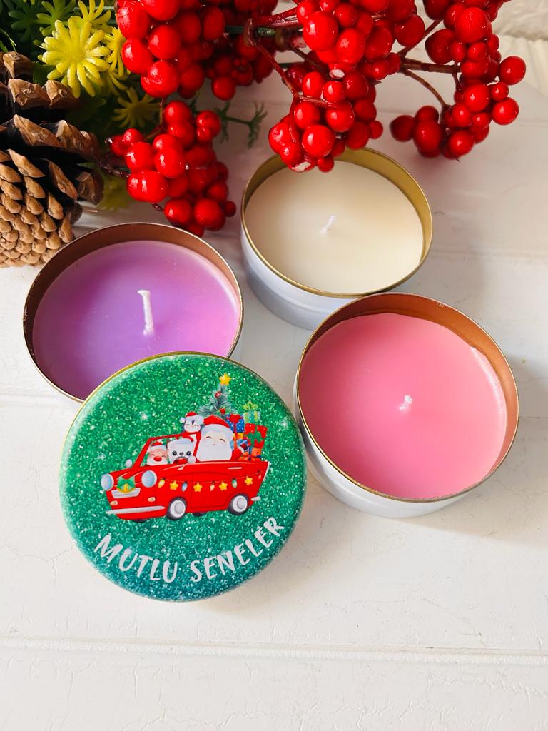 Yılbaşı-Noel-Yeni Yıl Mumlu  Mini Metal Kutu