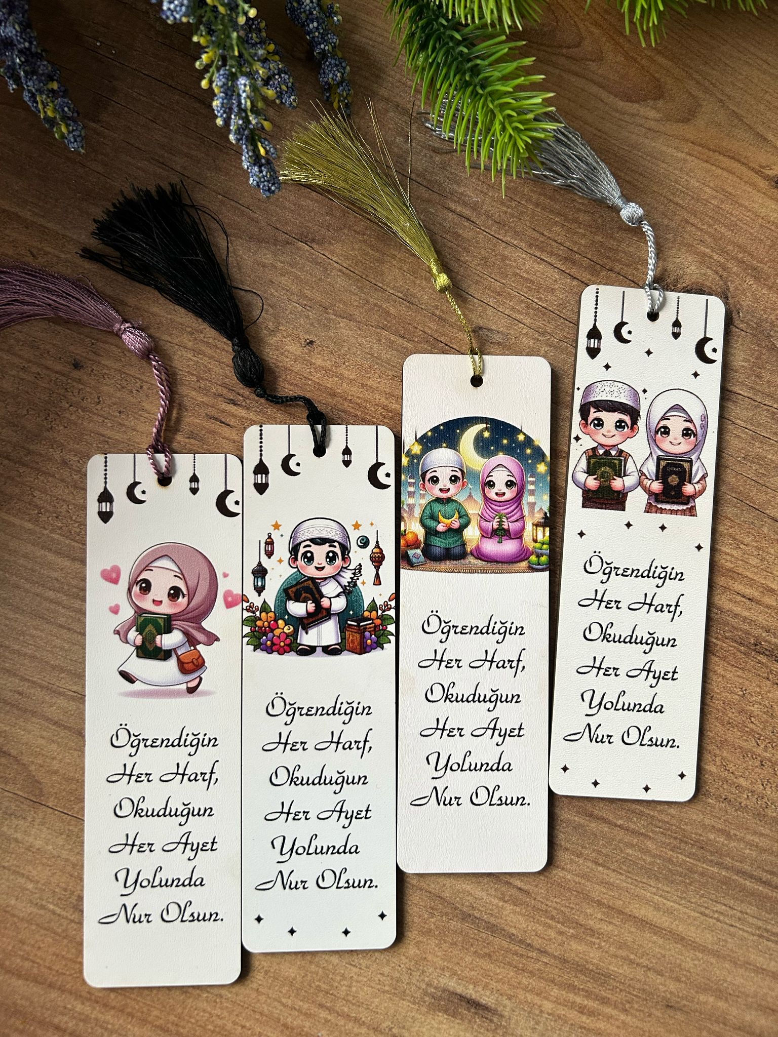 5x17 cm Ahşap Kitap Ayraçları -Kuran Okuyorum Temalı
