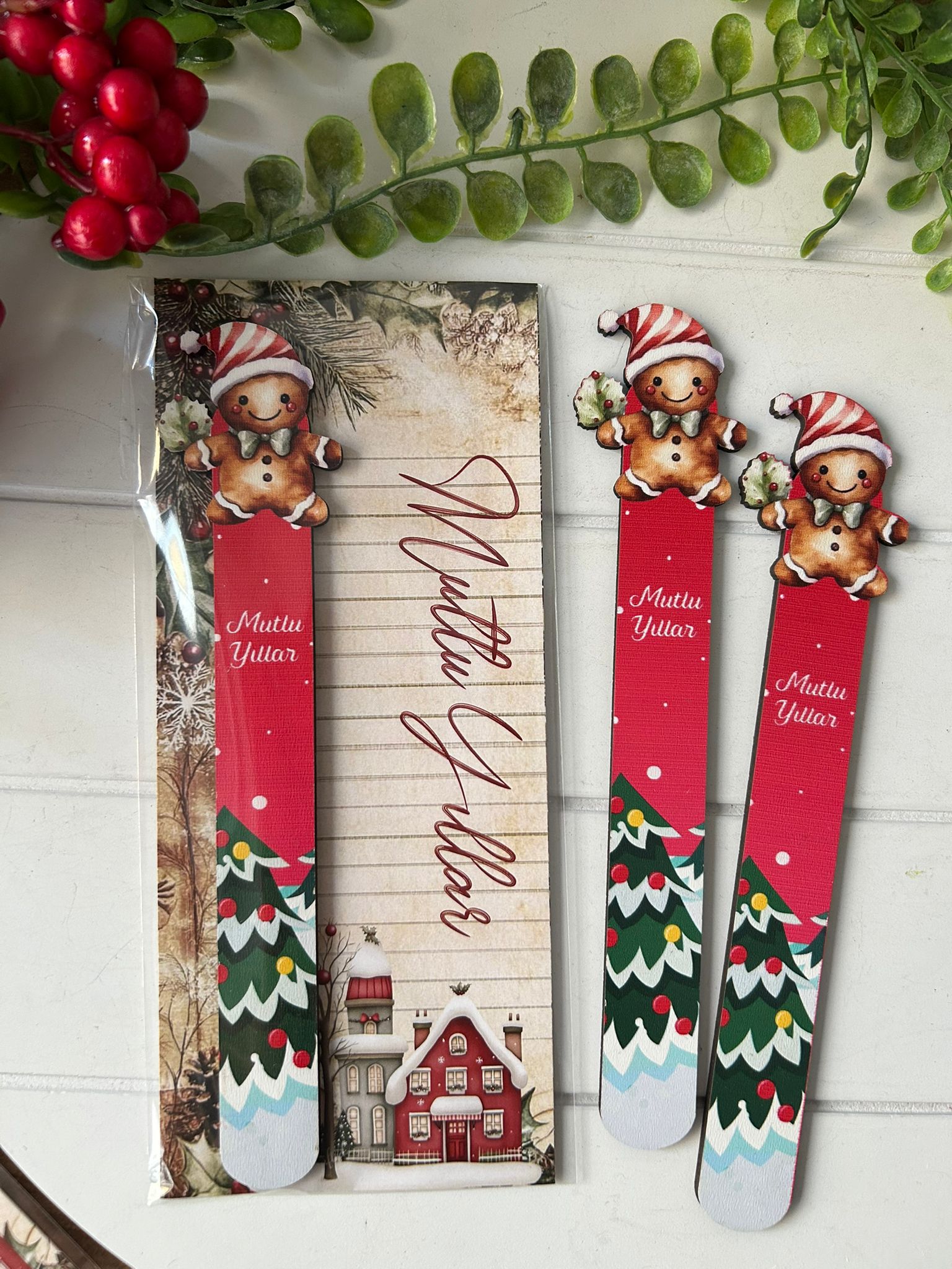 Ahşap Kitap Ayraçları -Noel Yeni Yıl Temalı