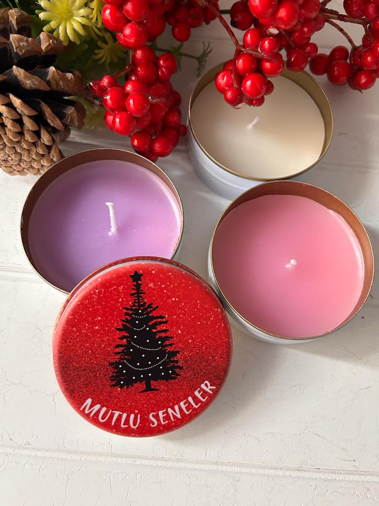 Yılbaşı-Noel-Yeni Yıl Mumlu  Mini Metal Kutu