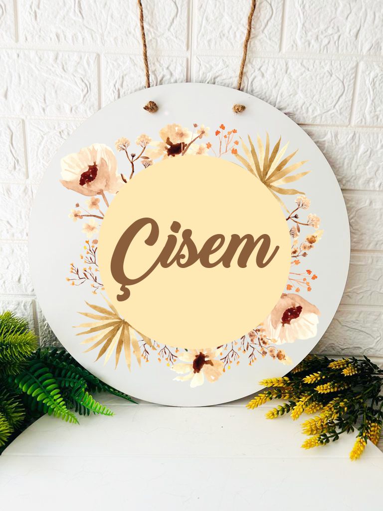 38 cm Ahşap Kapı Süsü-Kahve Çiçek  Temalı