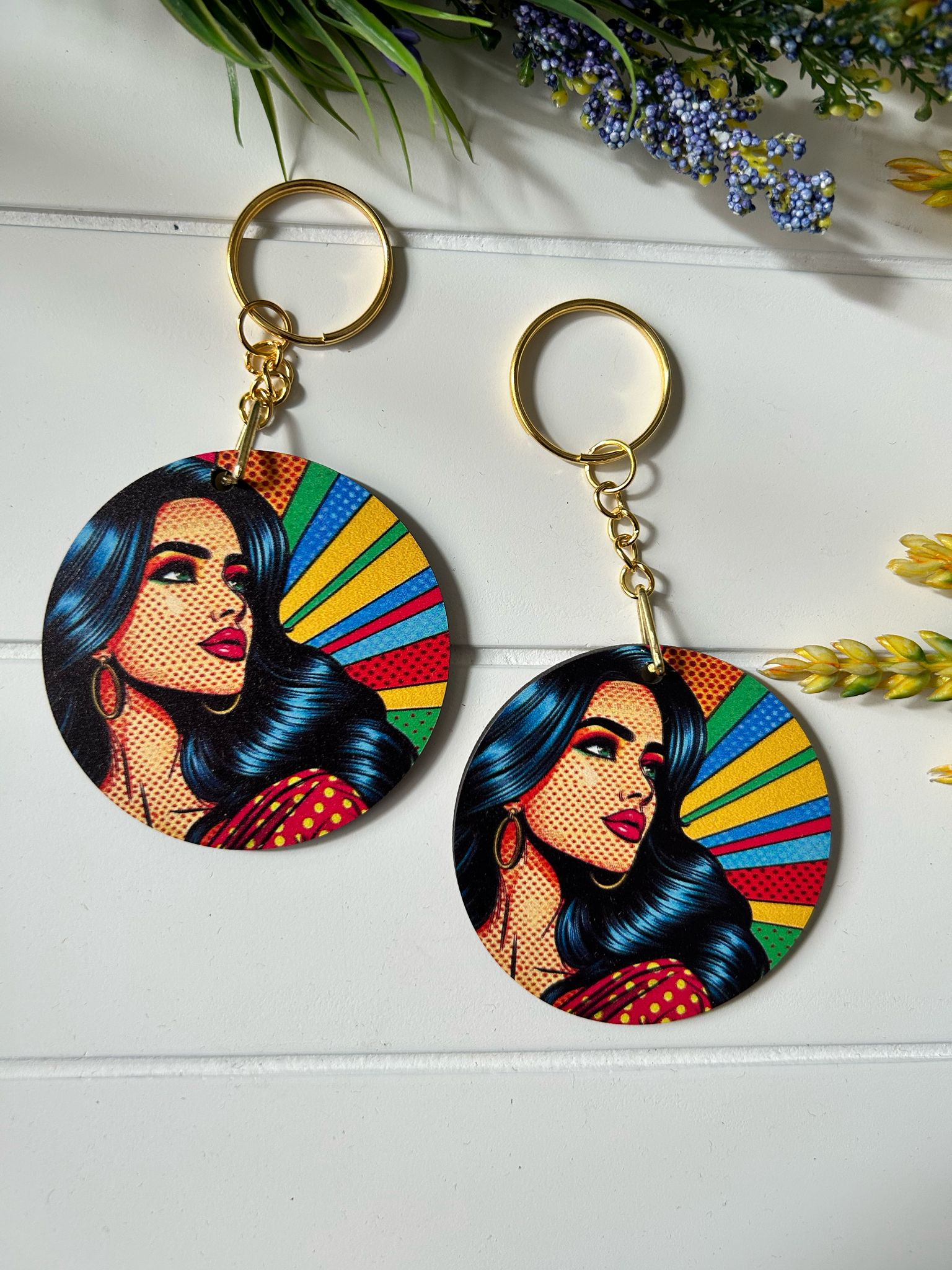 Anne-Kadın-Kız Pop Art  Temalı Ahşap Anahtarlık