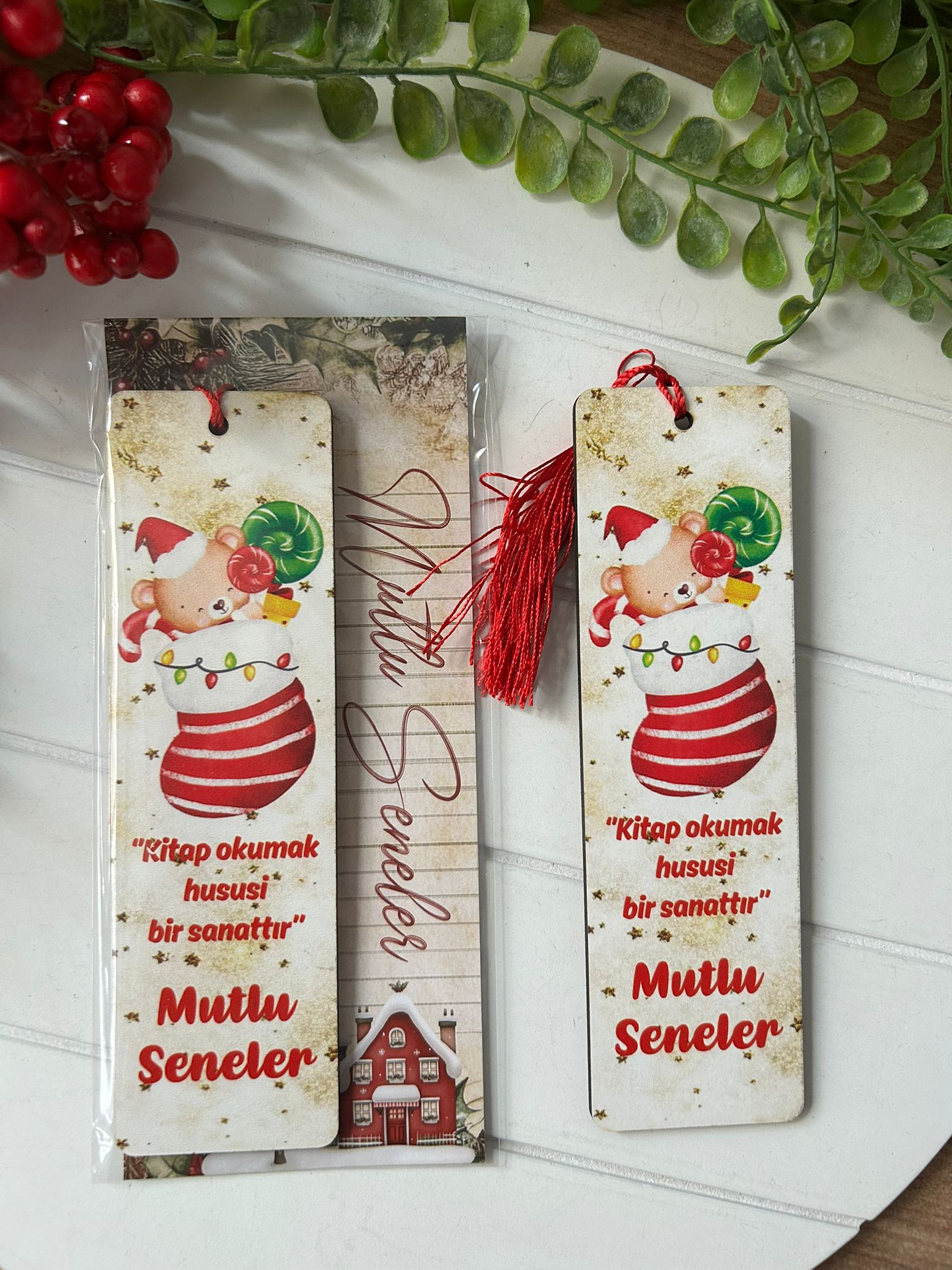 Ahşap Kitap Ayraçları -Noel Yeni Yıl Temalı