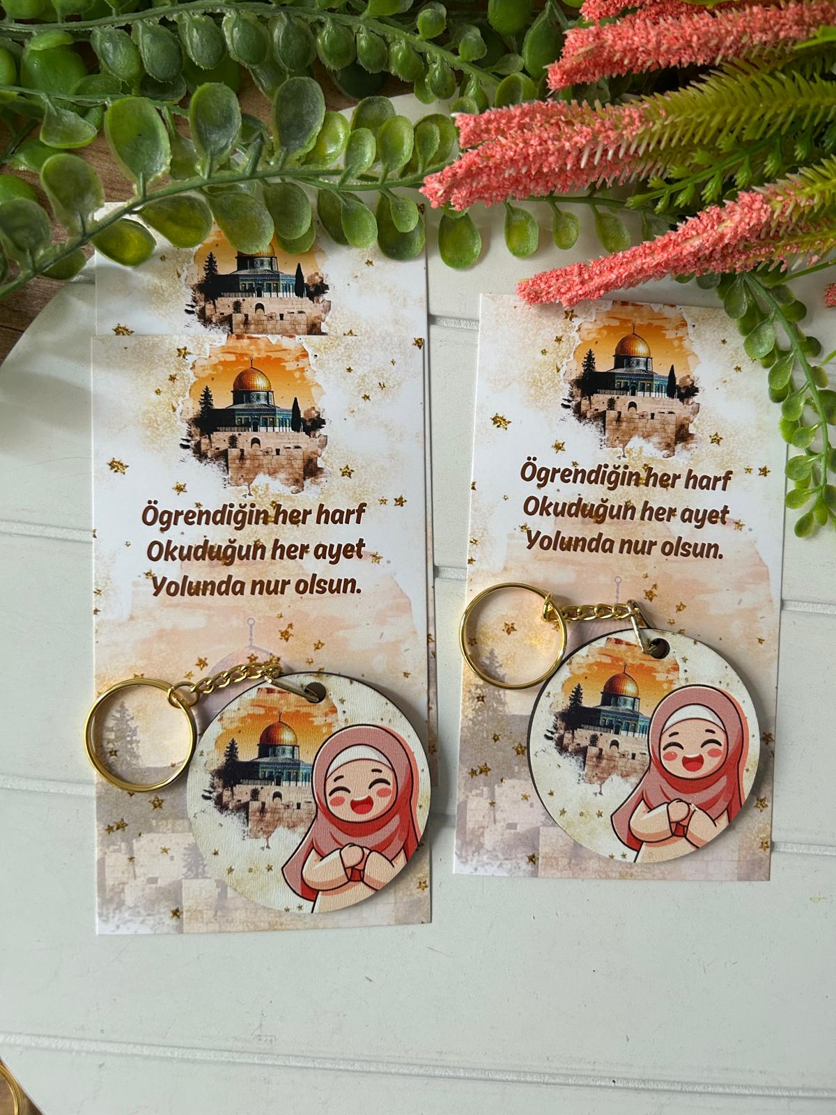 Mescidi  Aksa Temalı Ahşap  Yuvarlak Anahtarlık