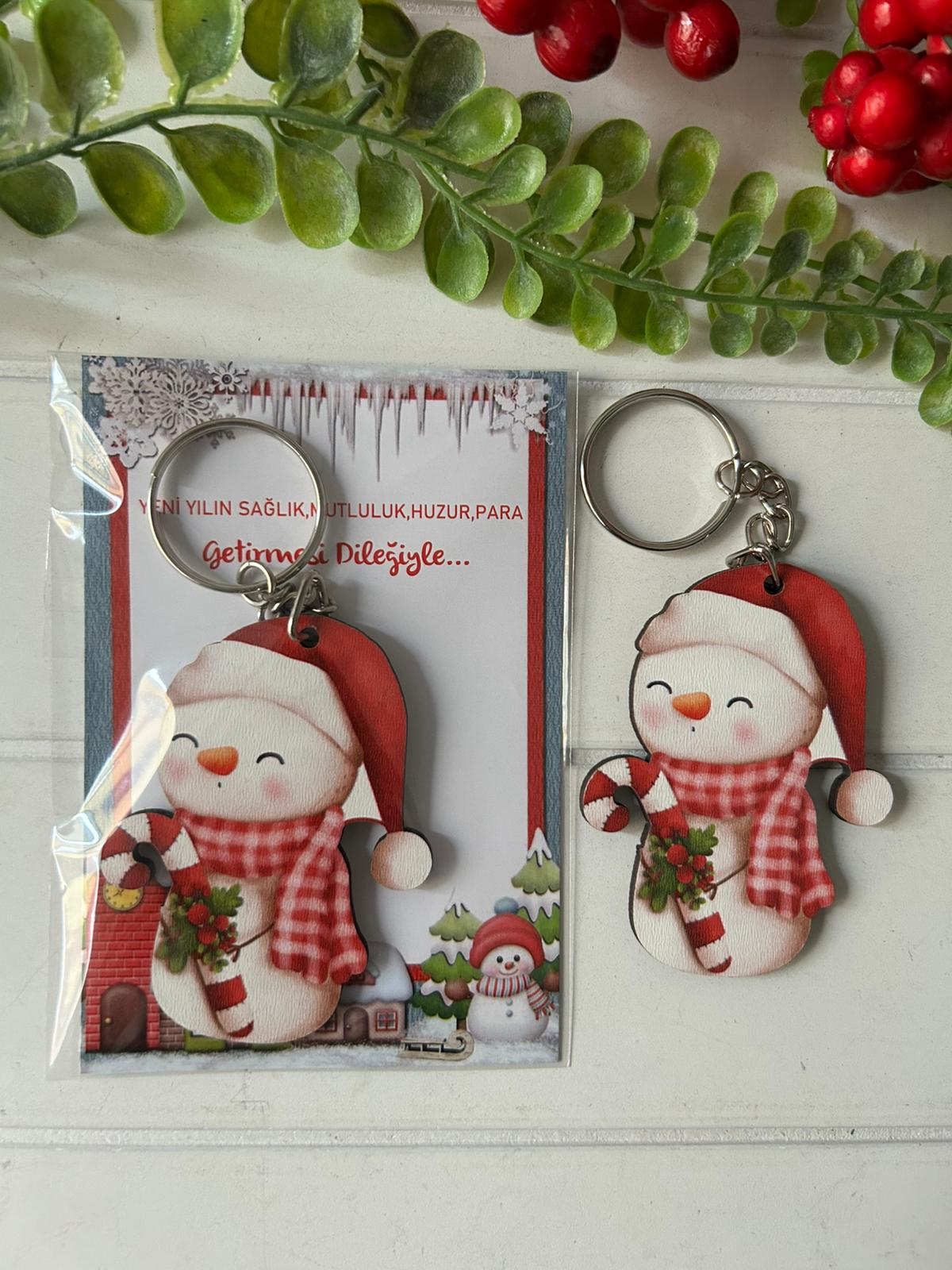 Noel -Yeni Yıl-Şekilli Ahşap Anahtarlık