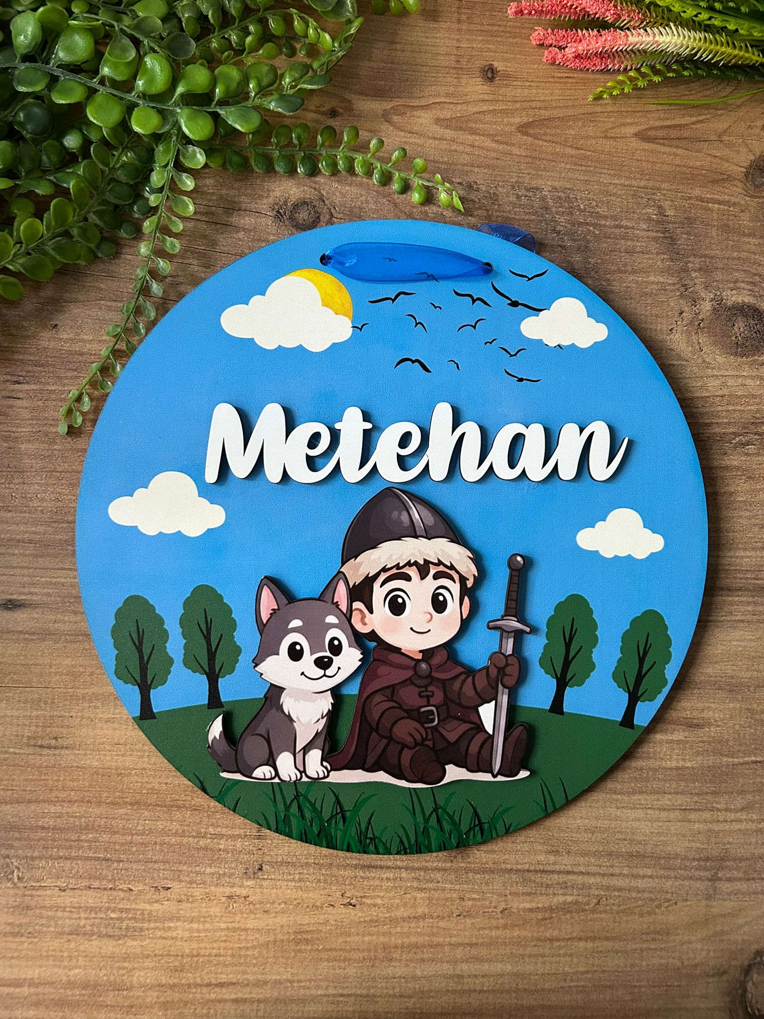 Yavru Kurt Temalı 30 cm Ahşap Kapı Süsü