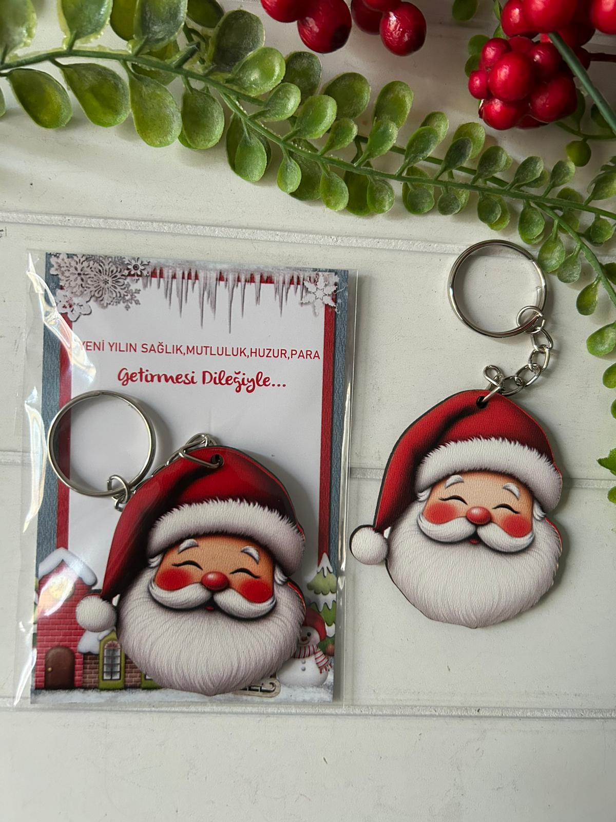 Noel -Yeni Yıl-Şekilli Ahşap Anahtarlık