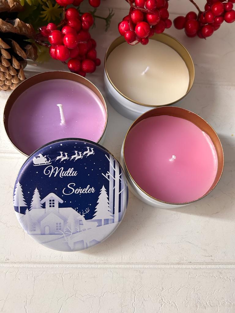 Yılbaşı-Noel-Yeni Yıl Mumlu  Mini Metal Kutu
