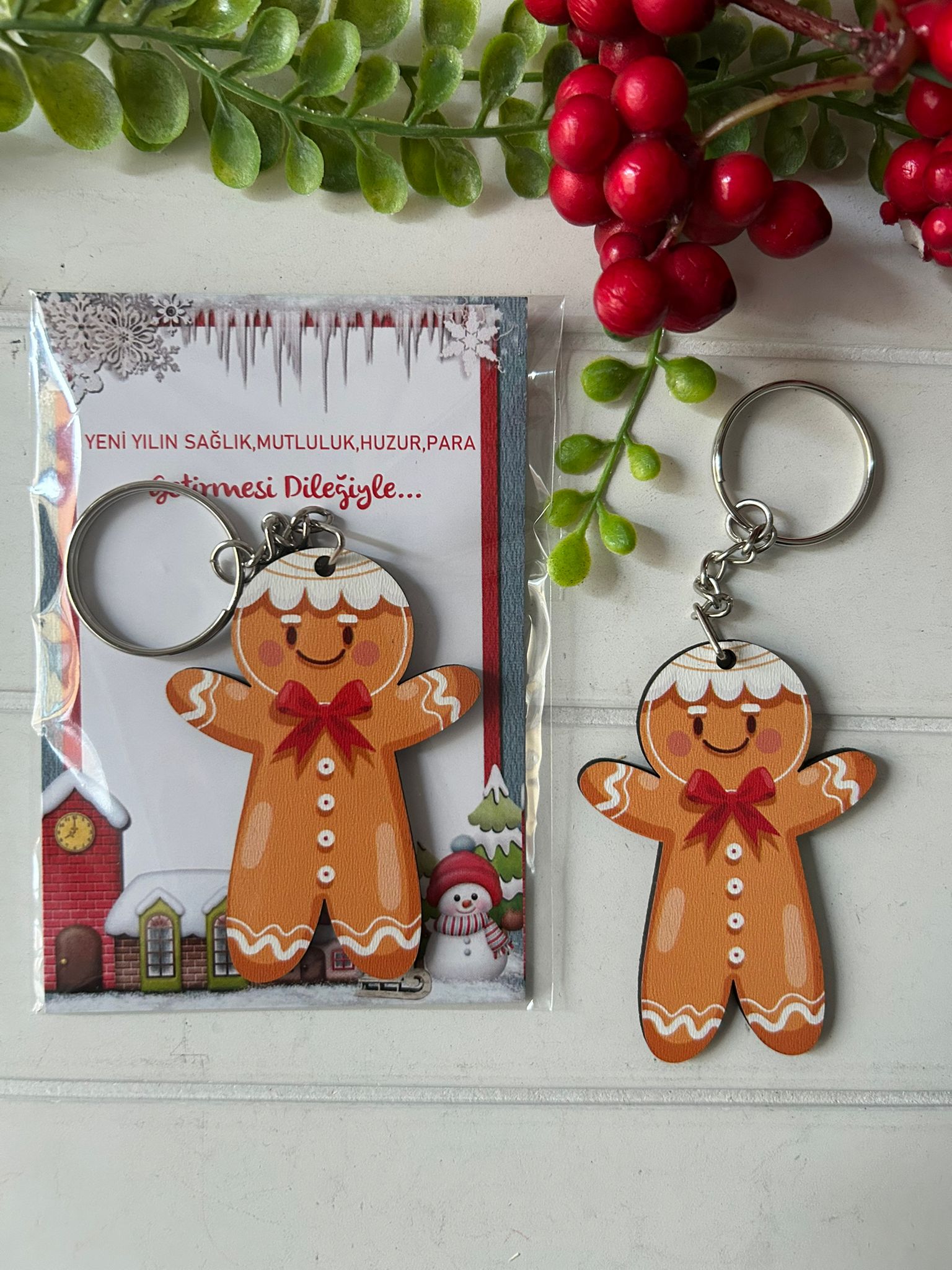 Noel -Yeni Yıl-Şekilli Ahşap Anahtarlık